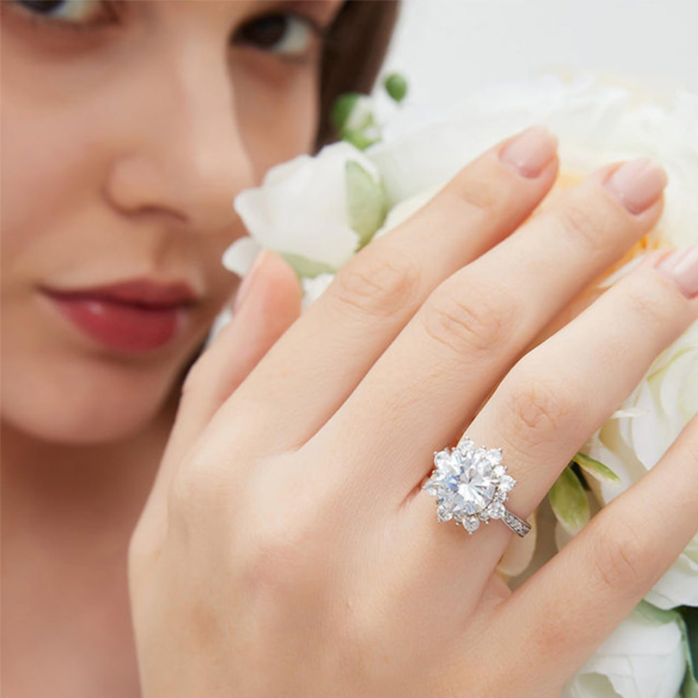 Large Ice Flower Halo Lab Grown Diamond Engagement Ring