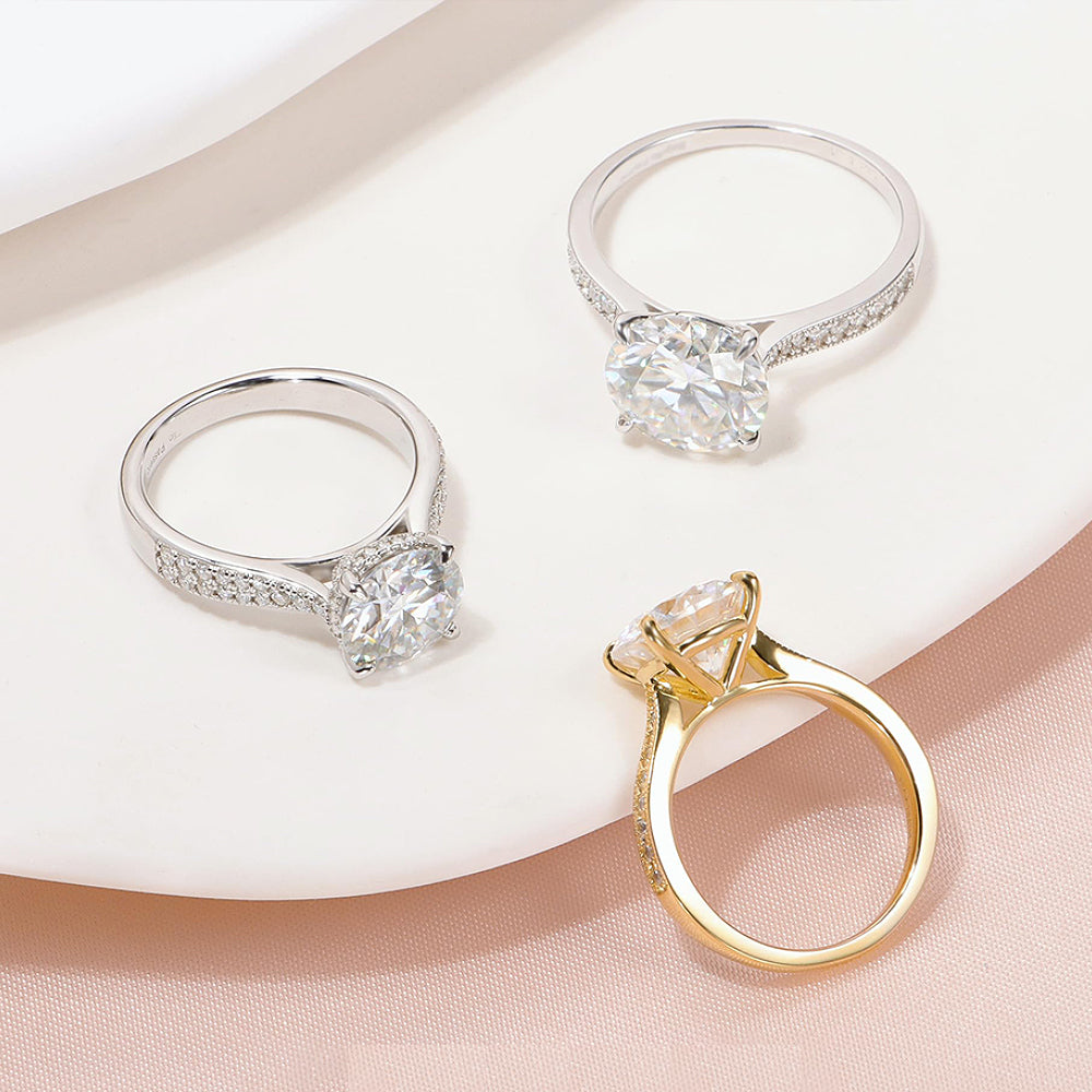 Star Orbit Single Row Drill Round Lab Grown Diamond Engagement Ring
