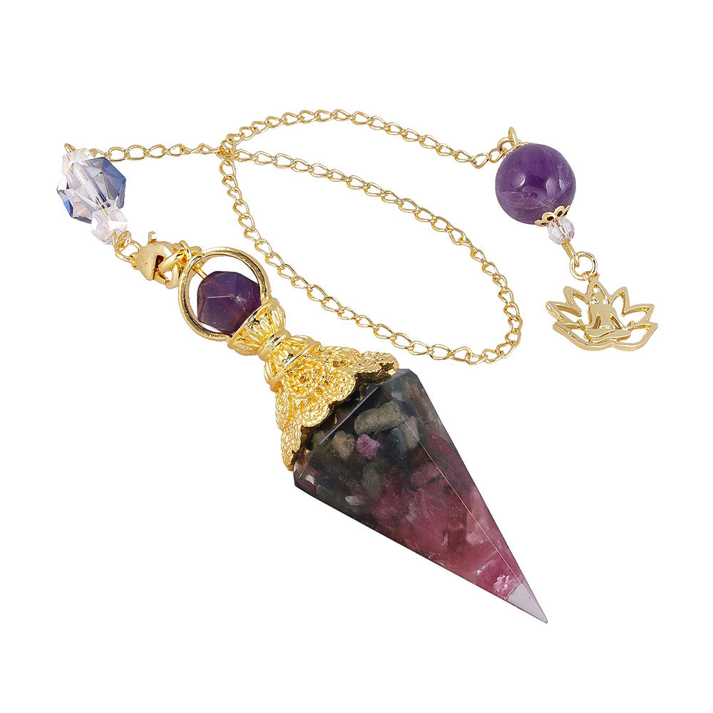 CICIORASTAR Golden Lotus | Natural Crushed Stone Spiral Amethyst Bead Chain Pendant