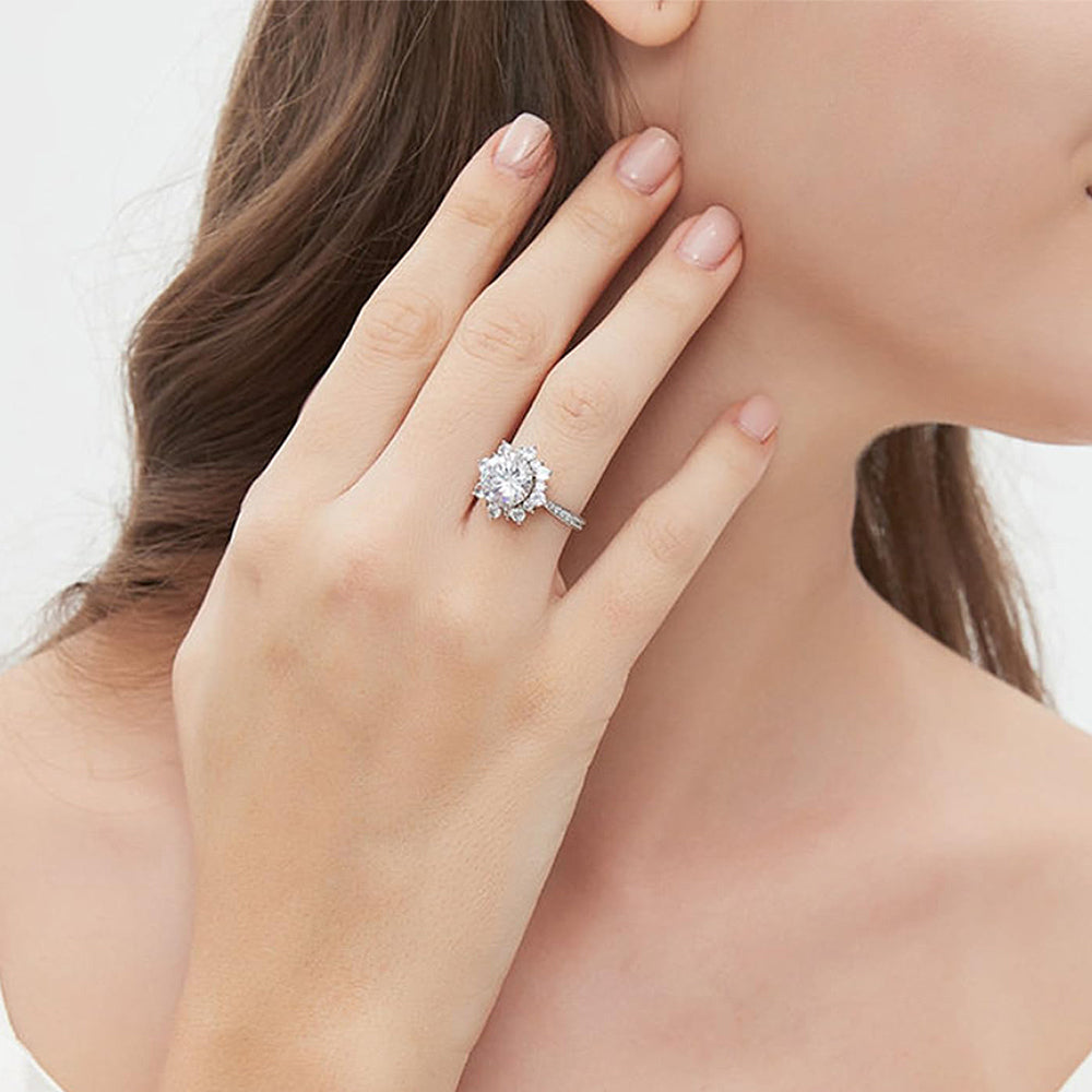 Large Ice Flower Halo Lab Grown Diamond Engagement Ring