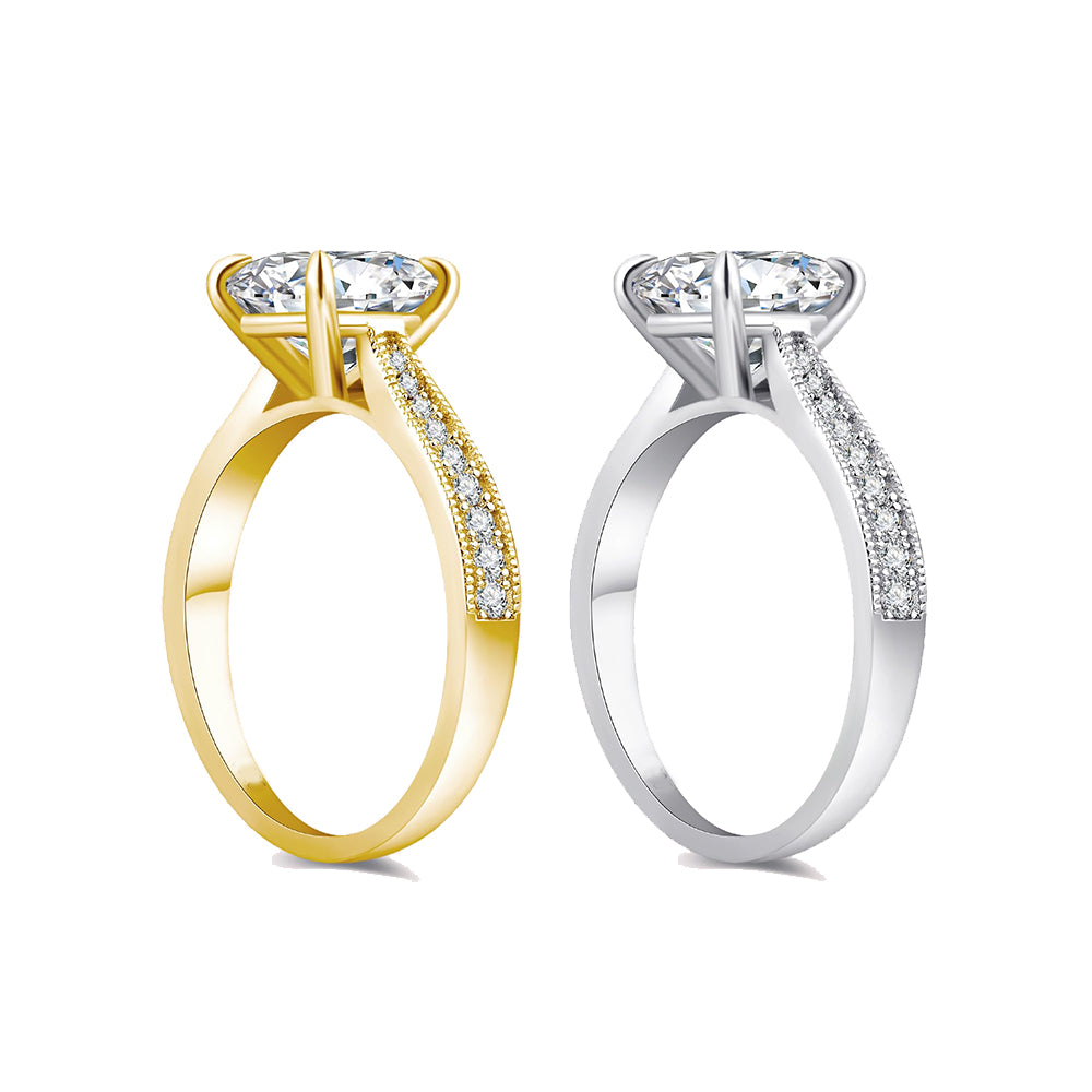 Star Orbit Single Row Drill Round Lab Grown Diamond Engagement Ring