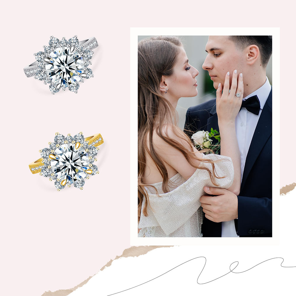 Large Ice Flower Halo Lab Grown Diamond Engagement Ring