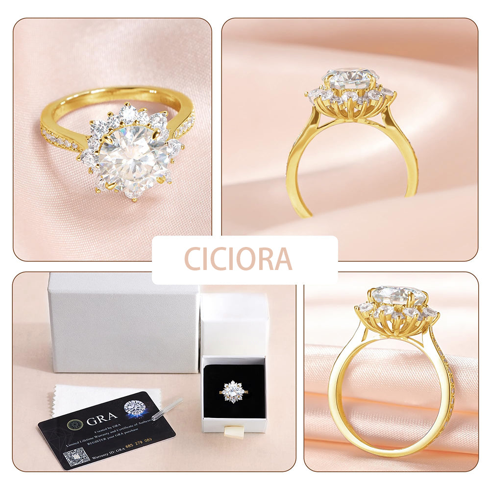 Large Ice Flower Gold Halo Lab Grown Diamond Engagement Ring