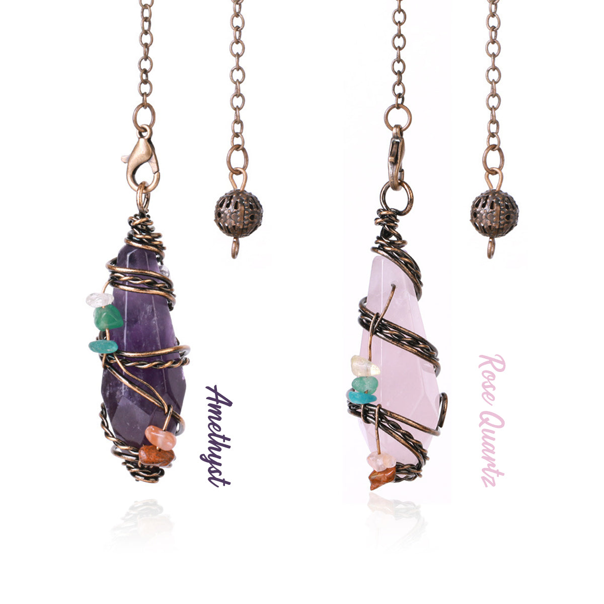 Chakra｜Antique Bronze Wire Wound Faceted Crystal Pendulum