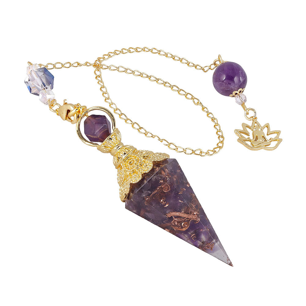 CICIORASTAR Golden Lotus | Natural Crushed Stone Spiral Amethyst Bead Chain Pendant