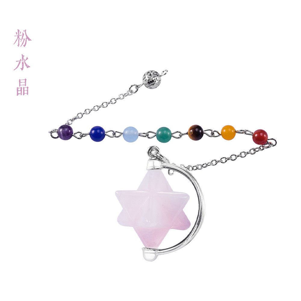 CICIORASTAR Hexagram | Natural Crystal Merkaba Seven Color Bead Chain Half Ring Spirit Pendant