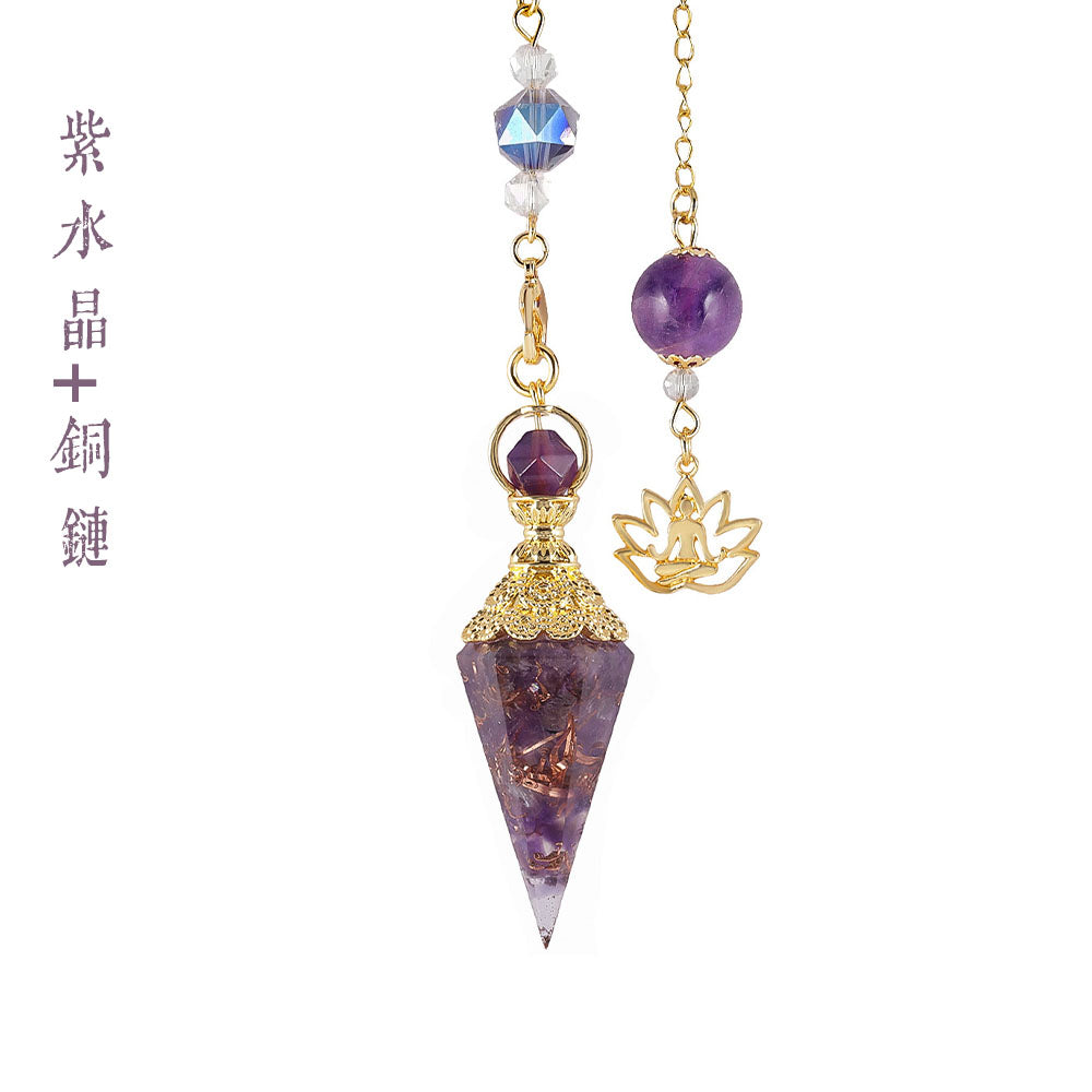 CICIORASTAR Golden Lotus | Natural Crushed Stone Spiral Amethyst Bead Chain Pendant