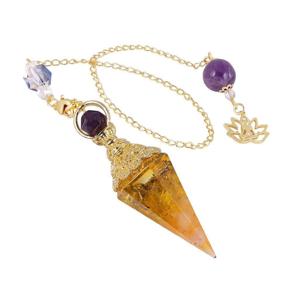 CICIORASTAR Golden Lotus | Natural Crushed Stone Spiral Amethyst Bead Chain Pendant