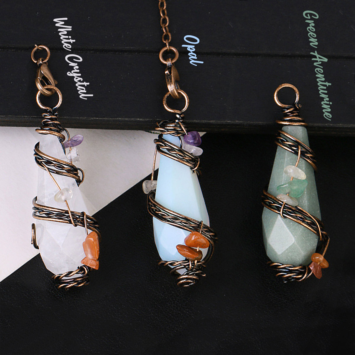 Chakra｜Antique Bronze Wire Wound Faceted Crystal Pendulum