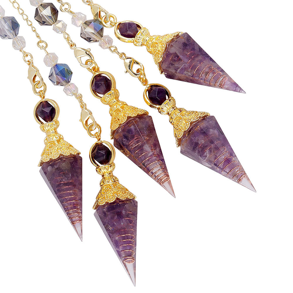 CICIORASTAR Golden Lotus | Natural Crushed Stone Spiral Amethyst Bead Chain Pendant