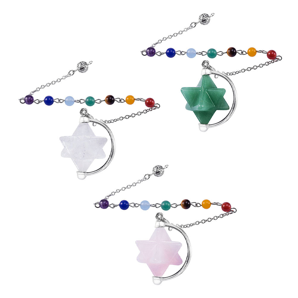 CICIORASTAR Hexagram | Natural Crystal Merkaba Seven Color Bead Chain Half Ring Spirit Pendant