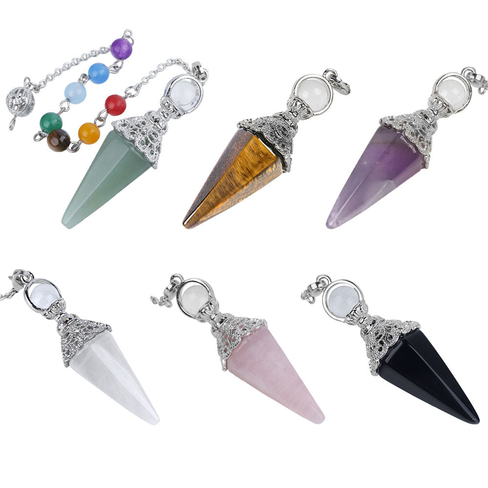 CICIORASTAR Silver Lotus | Scepter Pointed Cone White Crystal Colorful Bead Chain Pendant