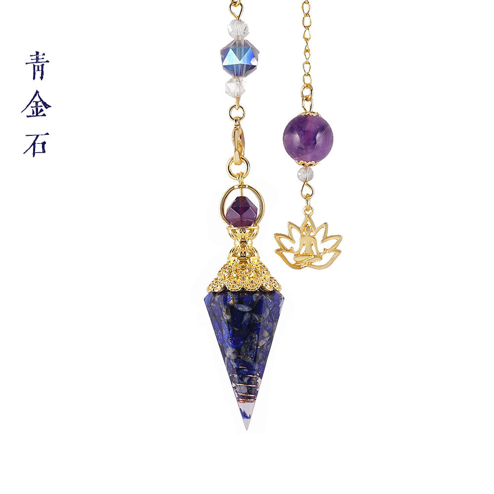 CICIORASTAR Golden Lotus | Natural Crushed Stone Spiral Amethyst Bead Chain Pendant