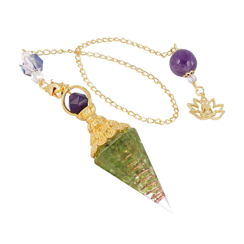 CICIORASTAR Golden Lotus | Natural Crushed Stone Spiral Amethyst Bead Chain Pendant