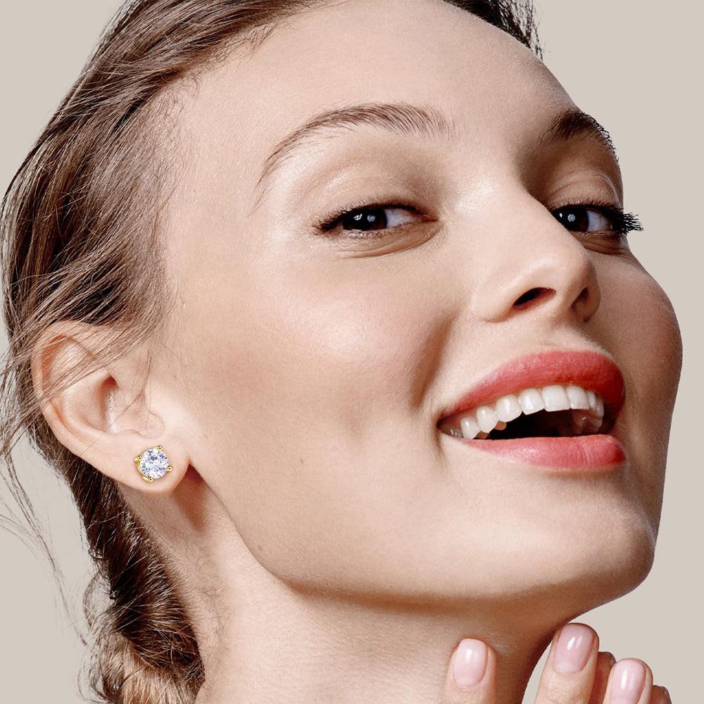 Classic Style 4 Prong Round Lab Grown Diamond Stud Earrings