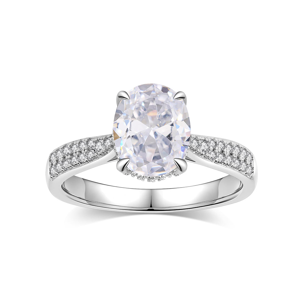 3CT Double Row Drill Surrounding Oval Lab Grown Diamond Engagement Ring