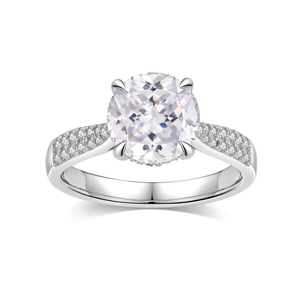 Double Row Drill Surrounding Round Lab Grown Diamond Engagement Ring