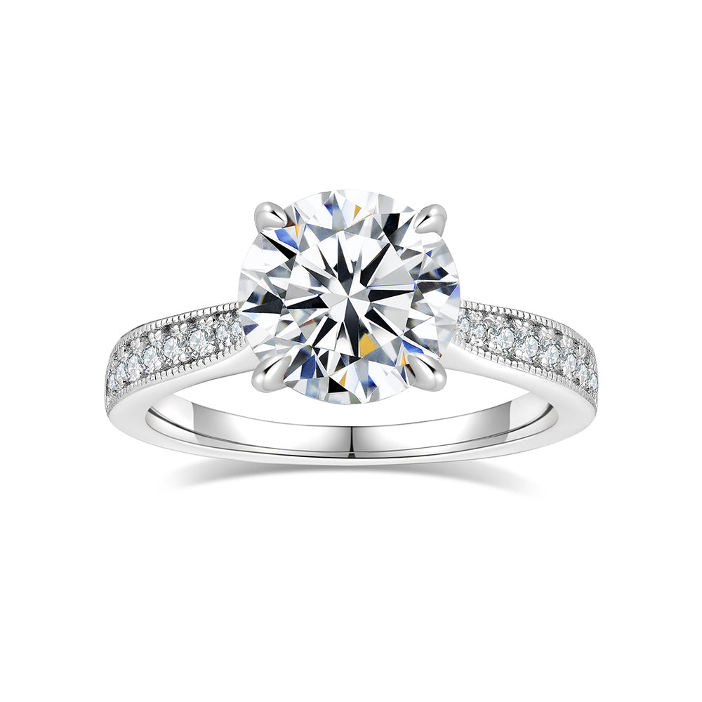Star Orbit Single Row Drill Round Lab Grown Diamond Engagement Ring