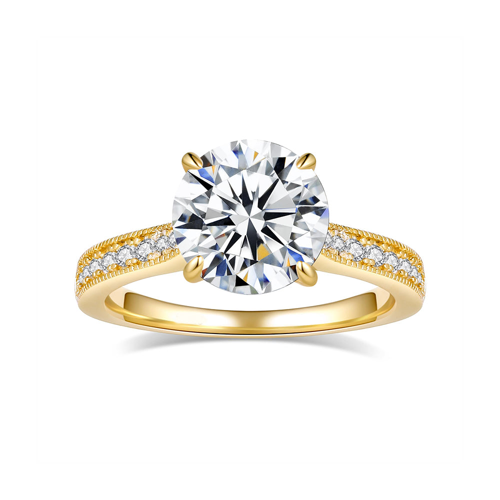 Gold Star Orbit Single Row Drill Round Lab Grown Diamond Engagement Ring