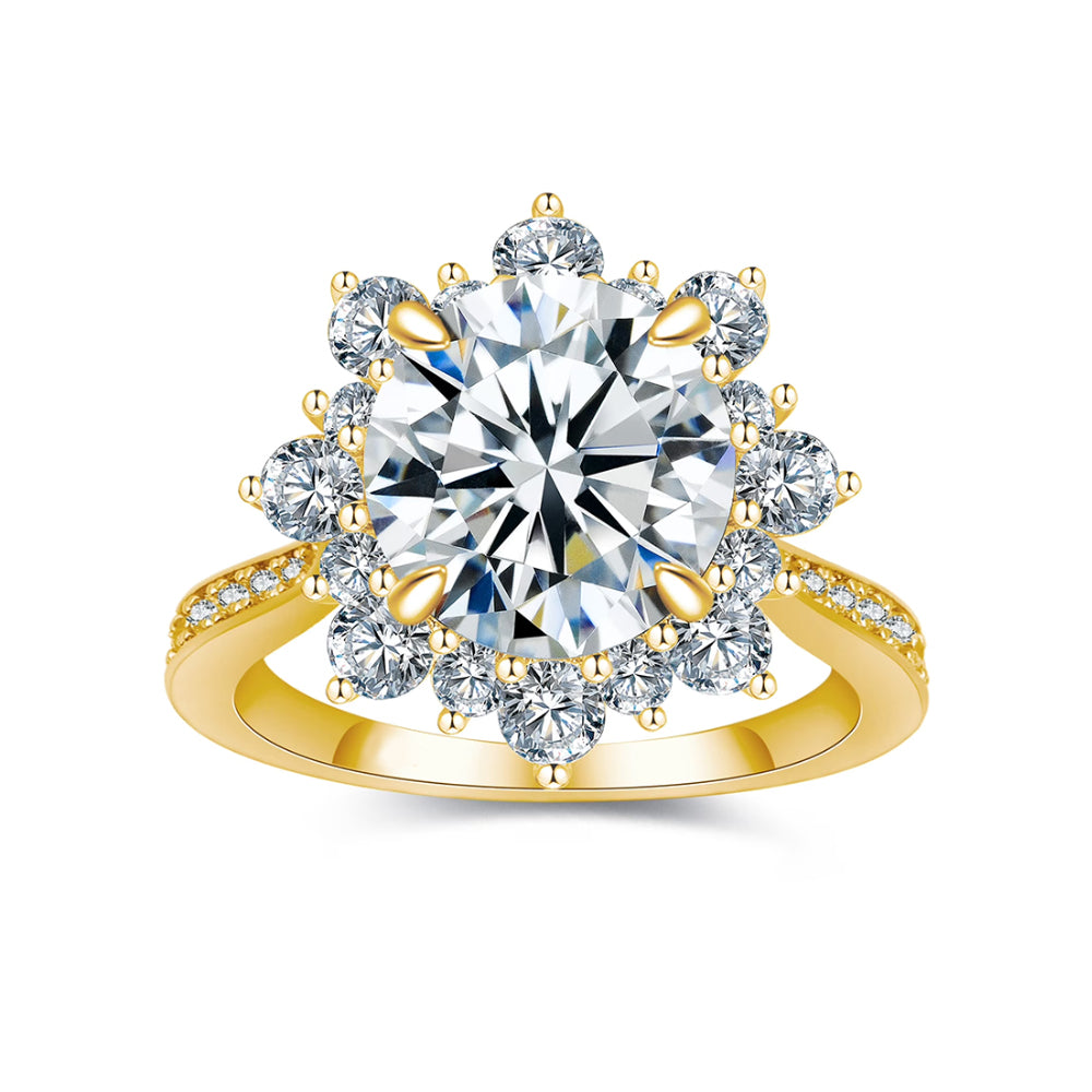 Large Ice Flower Gold Halo Lab Grown Diamond Engagement Ring