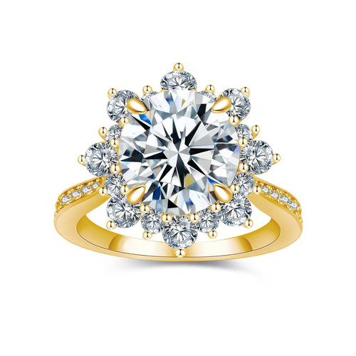Large Ice Flower Gold Halo Lab Grown Diamond Engagement Ring