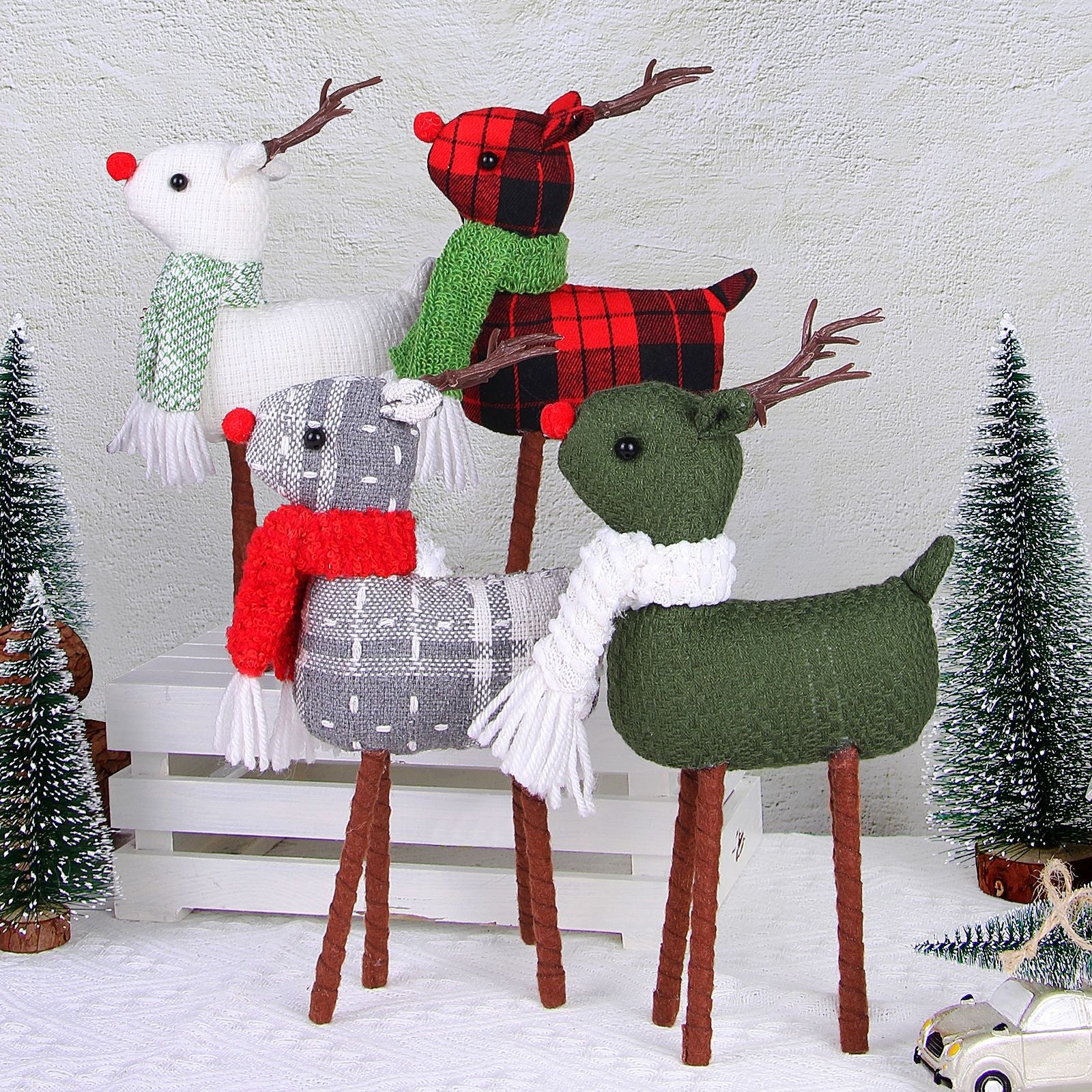 Christmas Little Elk Plaid Non-woven Decoration Desktop Ornaments