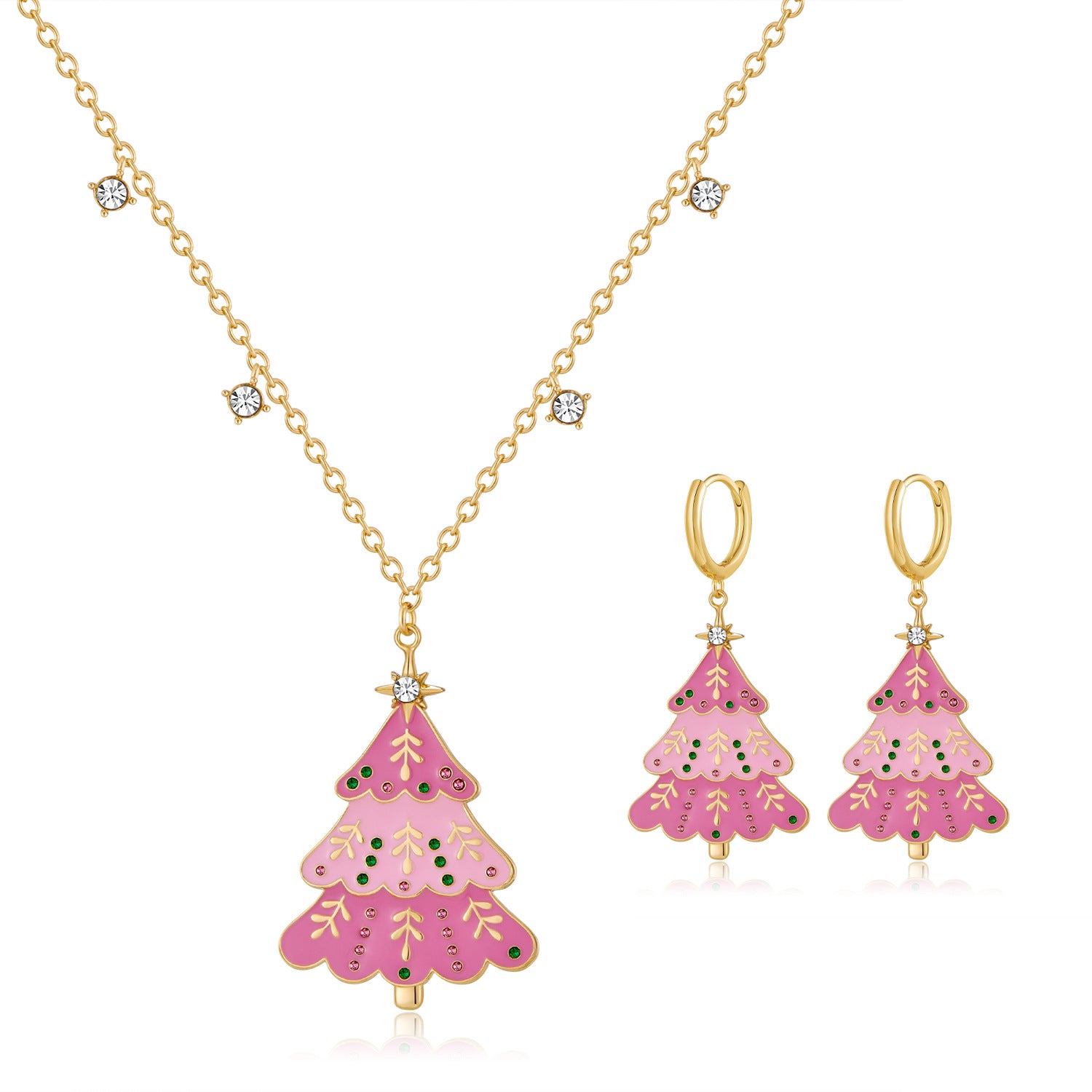 Christmas New Pink Girl Christmas Tree Necklace Set