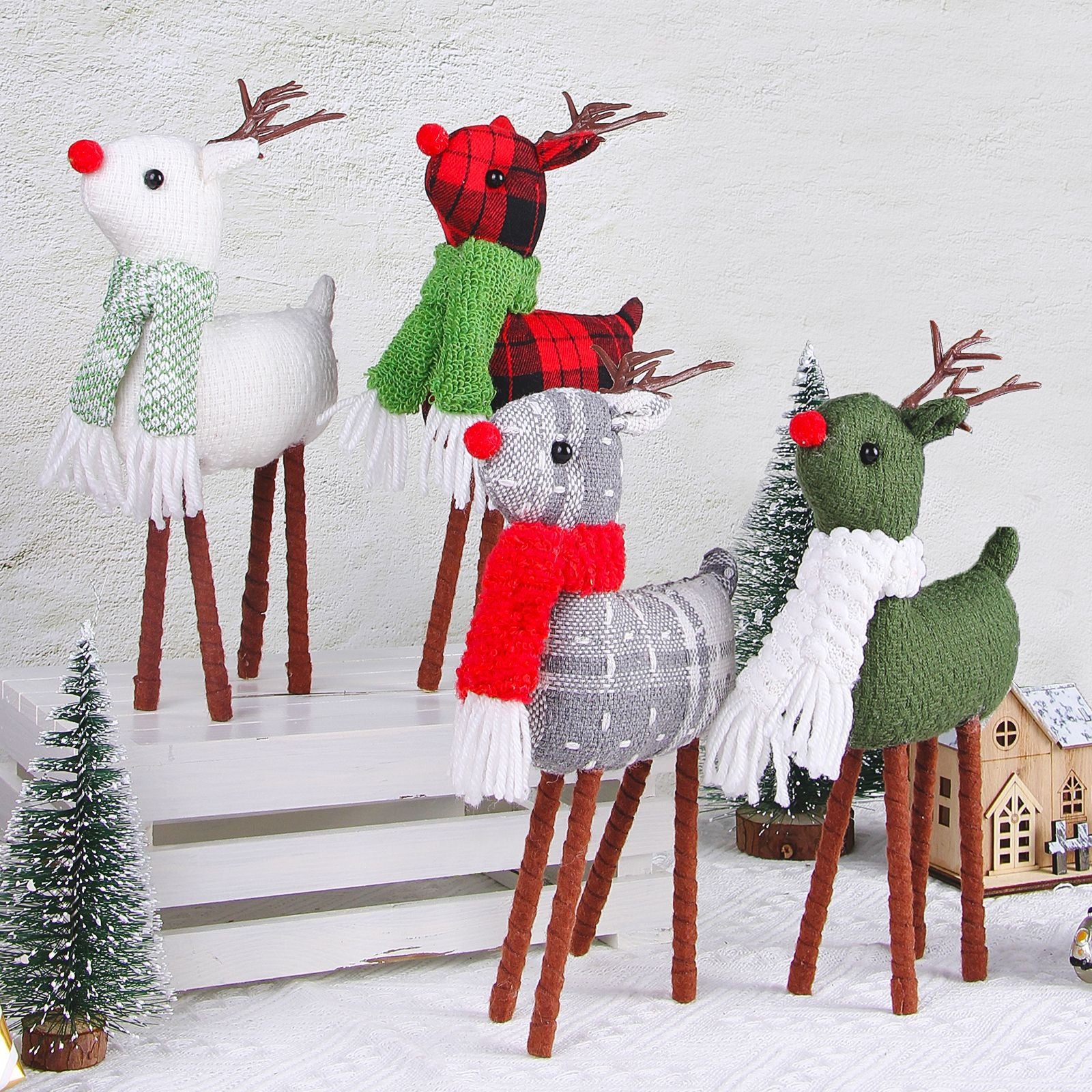 Christmas Little Elk Plaid Non-woven Decoration Desktop Ornaments