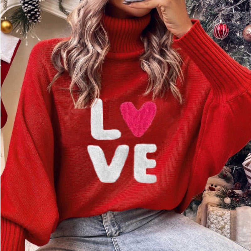 Christmas Turtleneck Bat Sleeve Knit Sweater