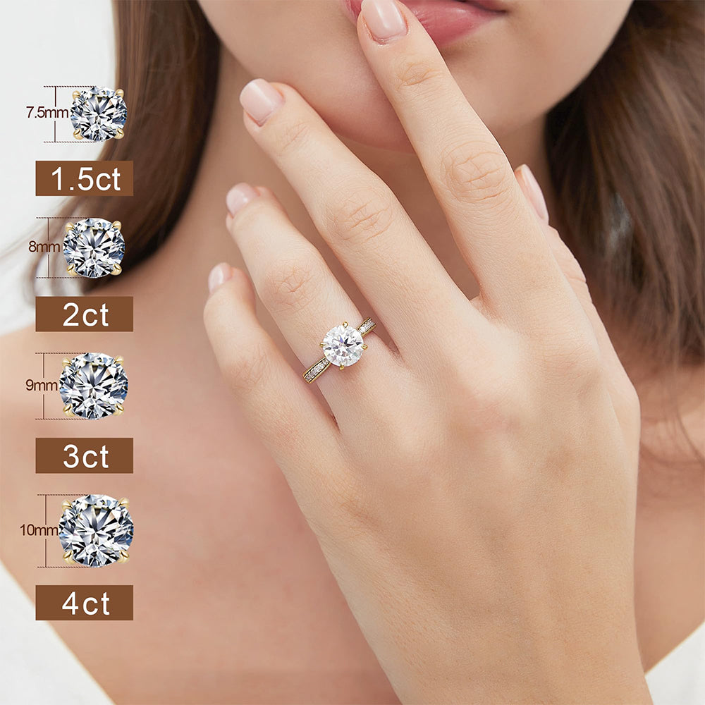 Gold Star Orbit Single Row Drill Round Lab Grown Diamond Engagement Ring