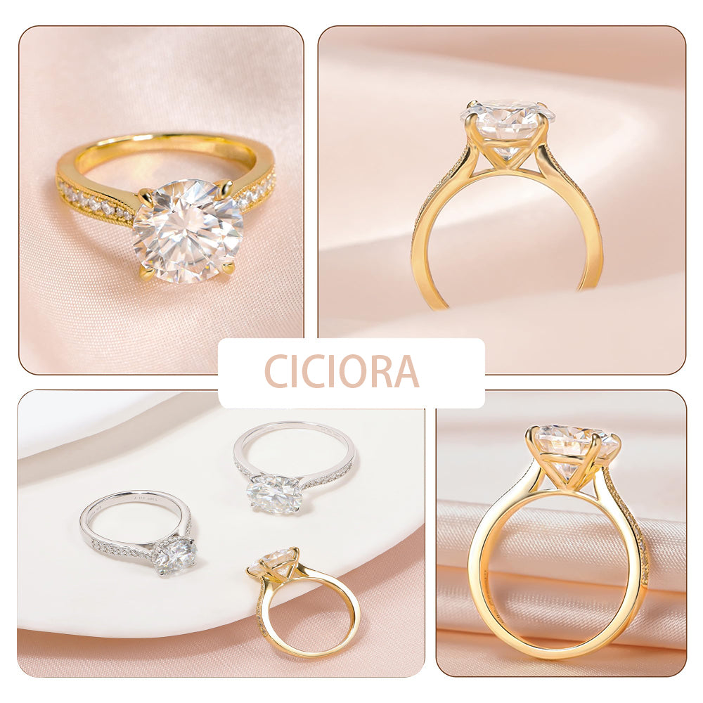 Gold Star Orbit Single Row Drill Round Lab Grown Diamond Engagement Ring